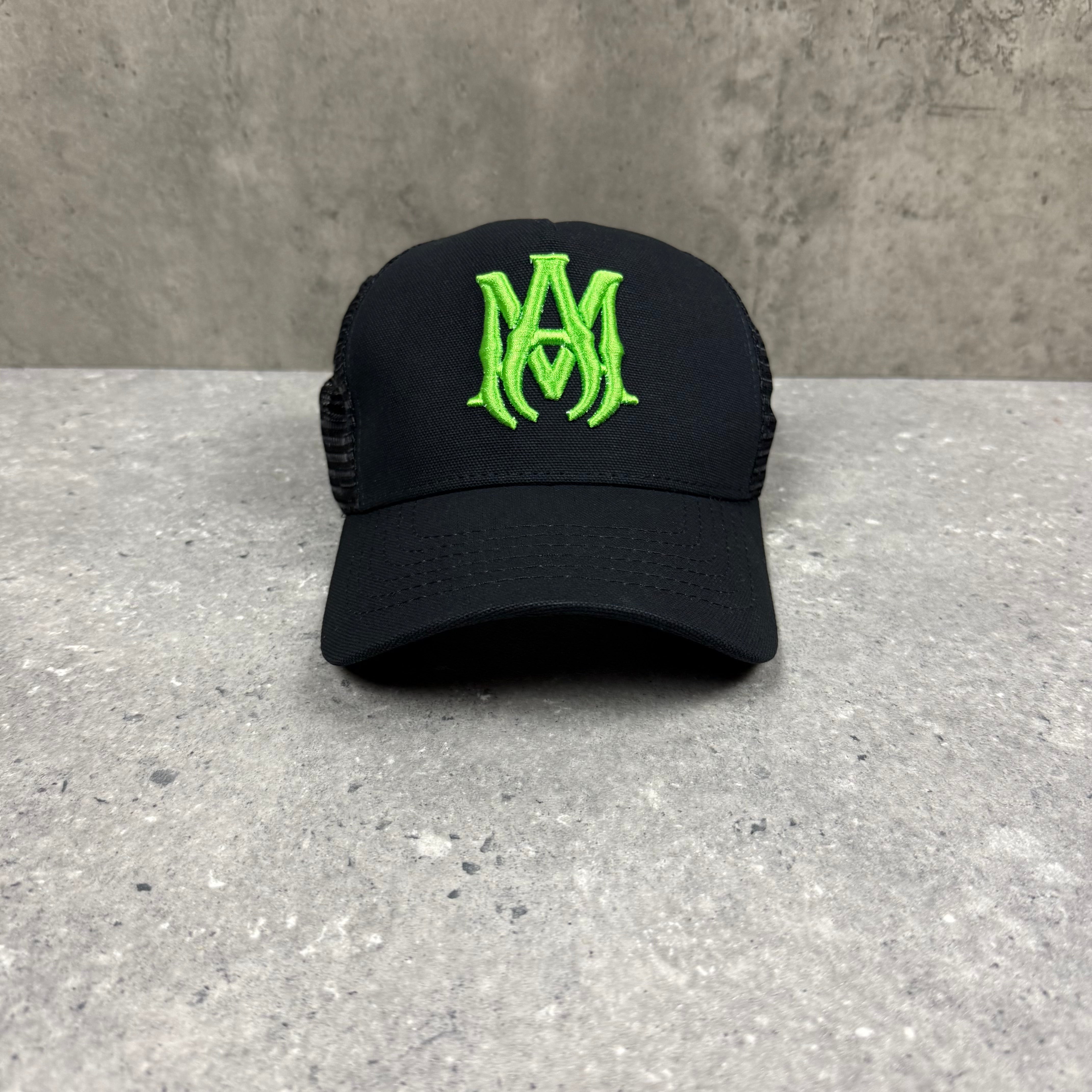 AMIRI BLACK MA LOGO TRUCKER CAP