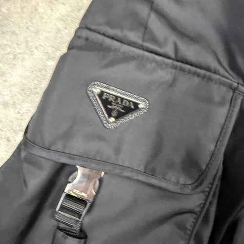 PRADA RE-NYLON BERMUDA CARGO SHORTS BLACK - (L)