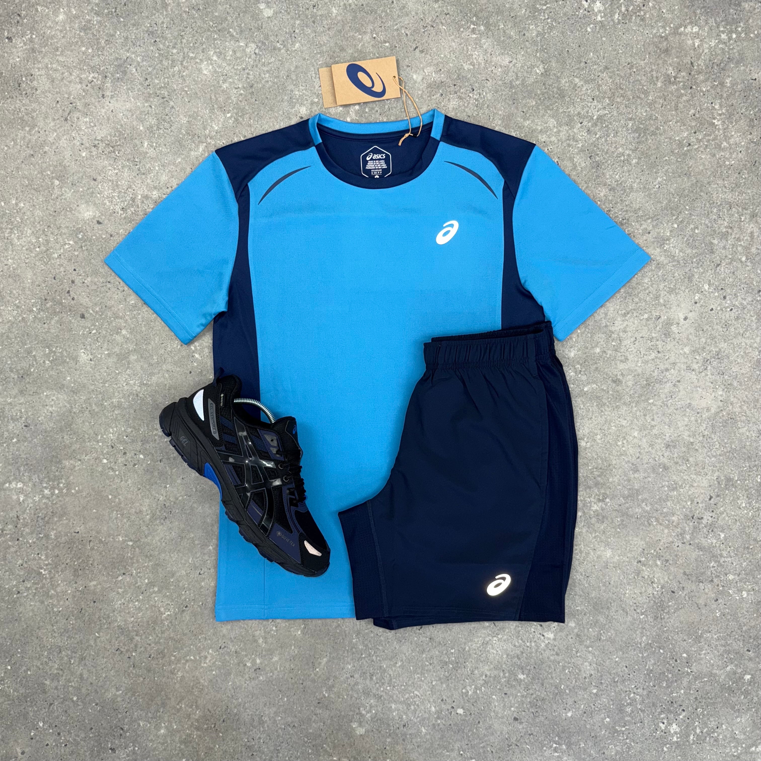 ASICS CURVED T-SHIRT & SHORT SET - NAVY / BLUE