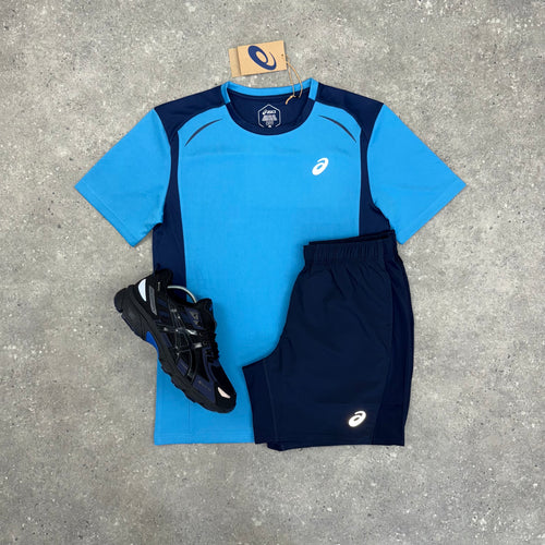 ASICS CURVED T-SHIRT & SHORT SET - NAVY / BLUE