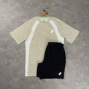 ASICS ROAD T-SHIRT & SHORT SET - BEIGE/BLACK