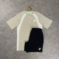 ASICS ROAD T-SHIRT & SHORT SET - BEIGE/BLACK