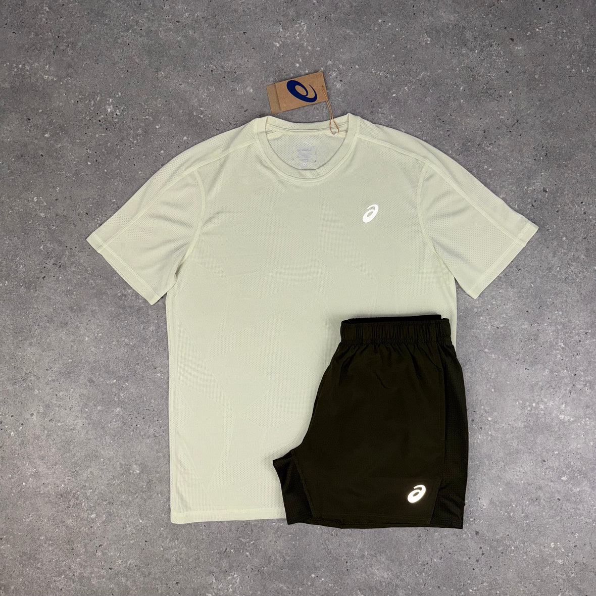 ASICS JACQUARD T-SHIRT & SHORT SET - MINERAL BEIGE / BROWN