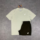 ASICS JACQUARD T-SHIRT & SHORT SET - MINERAL BEIGE / BROWN