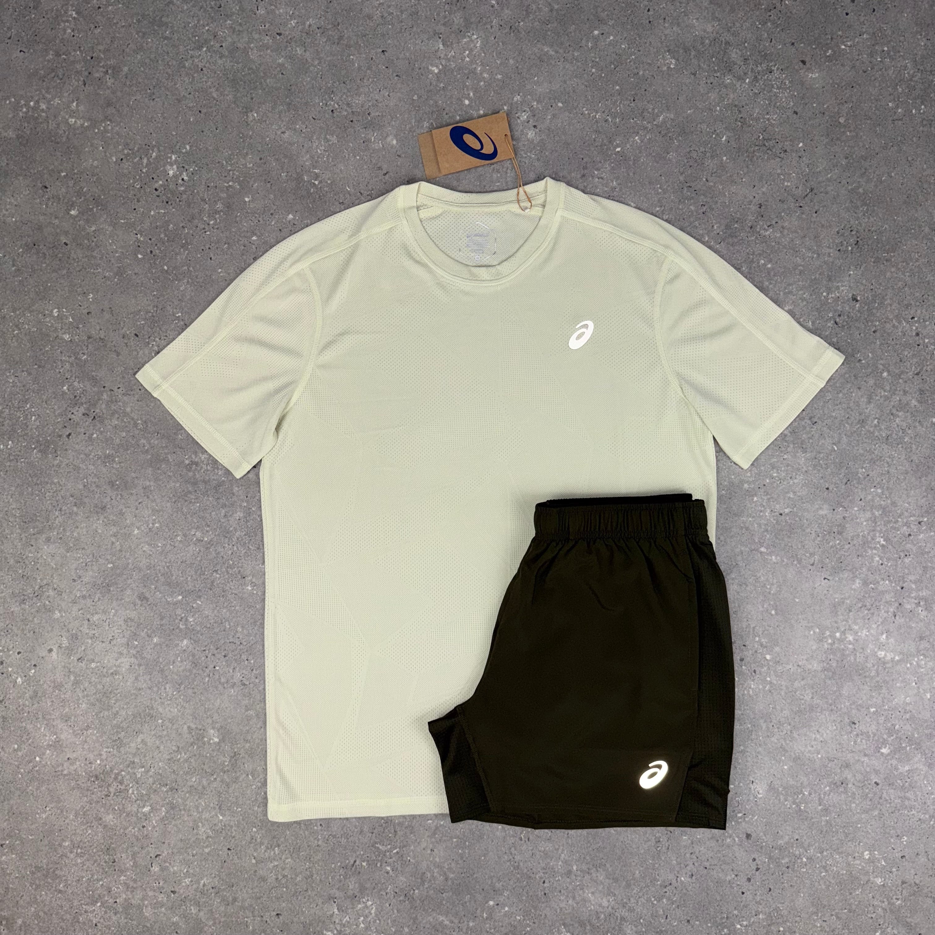 ASICS JACQUARD T-SHIRT & SHORT SET - MINERAL BEIGE / BROWN