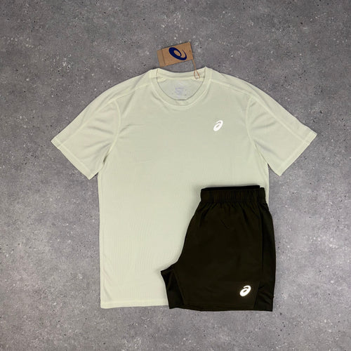 ASICS JACQUARD T-SHIRT & SHORT SET - MINERAL BEIGE / BROWN