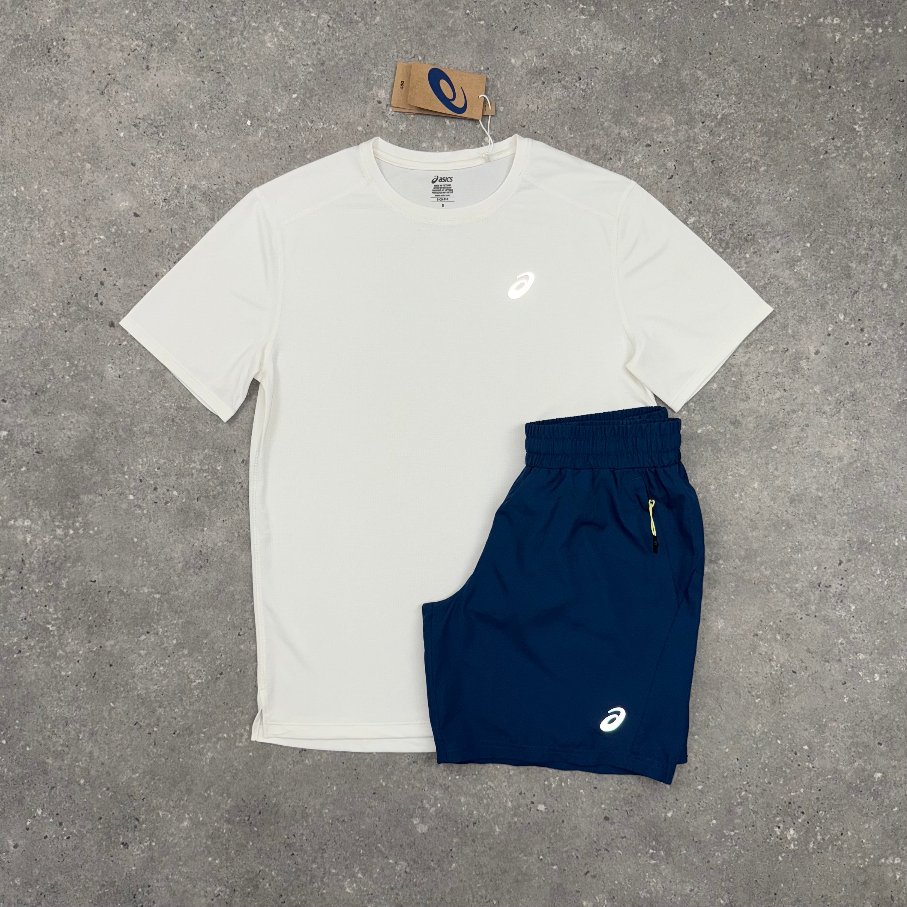 ASICS CORE T-SHIRT & SHORT SET - WHITE / NAVY