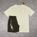 ASICS MINERAL BEIGE JACQUARD T-SHIRT & BROWN SHORTS SET
